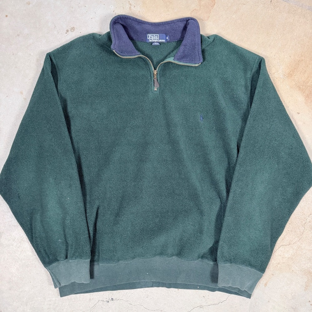 Polo Ralph Lauren Fleece Quarter Zip Pullover Sweatshirt Men's XL Green Navy